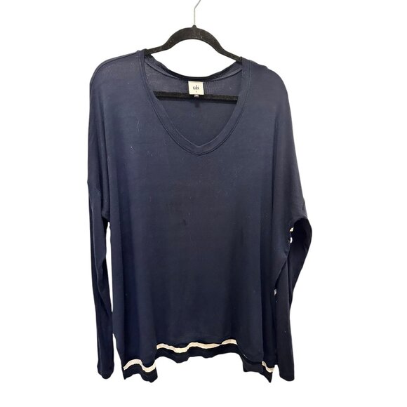 Cabi Navy & White Striped Long Sleeve V-Neck Top L - Picture 1 of 4